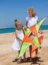 Kid flying kite outdoor Royalty Free Stock Photo