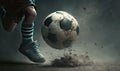 Kid foot kicking soccer ball closed up shot, Generative AI Royalty Free Stock Photo