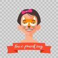 Kid with fox face painting vector illustrations