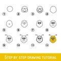 Kid game to develop drawing skill with easy gaming level for preschool kids, drawing educational tutorial for Bee Face Royalty Free Stock Photo