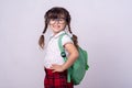 Kid get ready for school. Back to school and happy time. Science education concept. Royalty Free Stock Photo