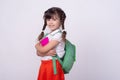 Kid get ready for school. Back to school and happy time. Science education concept. Royalty Free Stock Photo