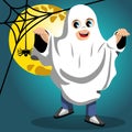 Kid ghost halloween costume full moon Royalty Free Stock Photo