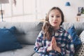 kid girl asking parents to buy toys or gifts, or saying sorry Royalty Free Stock Photo