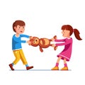 Kid girl, boy brother and sister fighting over toy Royalty Free Stock Photo