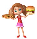 Kid girl with Burger and Pizza