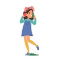 Kid Girl Character With Rabbit Ears Clutching Easter Eggs In Hands. Charming Image For Easter Promotions, Children Book