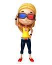 Kid girl with 3D goggle Royalty Free Stock Photo