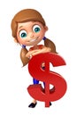 Kid girl with dollar sign Royalty Free Stock Photo