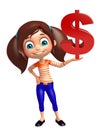 Kid girl with dollar sign Royalty Free Stock Photo