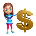 Kid girl with dollar sign Royalty Free Stock Photo