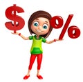 Kid girl with dollar sign and Percentage sign Royalty Free Stock Photo