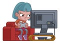 Kid Girl Gamer Playing Video Games Console Cartoon