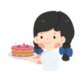 kid girl holding birthday cake cartoon Royalty Free Stock Photo