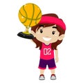 Kid Girl holding Gold Basketball Trophy Royalty Free Stock Photo