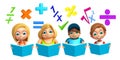Kid girl and kid boy with Math sign and book Royalty Free Stock Photo
