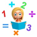 Kid girl with Math sign and book Royalty Free Stock Photo