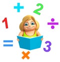 Kid girl with Math sign and book Royalty Free Stock Photo