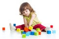 kid girl playing building block toys