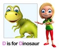 Kid girl pointing Dinosaur