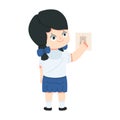 Kid girl student switching off light Royalty Free Stock Photo