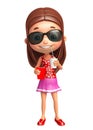 Kid girl with Sunglass and soft drink popcorn