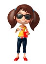 Kid girl with Sunglass and soft drink popcorn