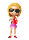 Kid girl with Sunglass and soft drink popcorn