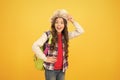 Kid girl wear hat with ear flaps. Winter vacation. Submit learning goals reflections for semester. Winter events at