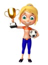 Kid girl with Winning cup and football