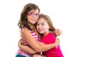 Kid girls tender hug smiling ans friends cousins Royalty Free Stock Photo