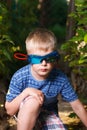Kid in glasses and shirt looks like spy Royalty Free Stock Photo