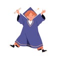 Kid in graduation gown. Cute little child graduating from elementary school. Happy boy student in bachelor hat with