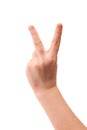 Kid hand forming victory sign