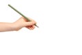 Kid hand holding color pencil, writing and drawing gesture Royalty Free Stock Photo