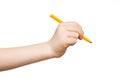 Kid hand holding felt-tip pen isolated on white Royalty Free Stock Photo