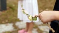 Kid hand holding a rope of flower for wedding Royalty Free Stock Photo