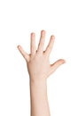 Kid hand shows number five on white background Royalty Free Stock Photo