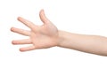 Kid hand shows number five on white background Royalty Free Stock Photo