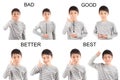 Kid hand sign language on white background education Royalty Free Stock Photo