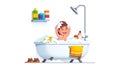 Kid having bath washing head and body with shampoo