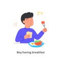 Kid having breakfast or lunch meals concept Royalty Free Stock Photo