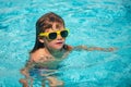 Kid having fun in swimming pool. Kid in sunglasses relax on beach. Royalty Free Stock Photo