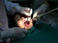 Kid having mouth checkup in dental clinic