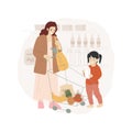 Kid helps shopping isolated cartoon vector illustration.