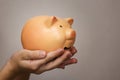 Kid hold a pig bank, a saving money for future education concept. Little girl holding a piggy bank Royalty Free Stock Photo