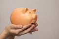 Kid hold a pig bank, a saving money for future education concept. Little girl holding a piggy bank Royalty Free Stock Photo