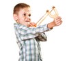 Kid holding slingshot in hands Royalty Free Stock Photo