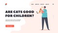 Kid Hug and Cuddle Funny Cat Landing Page Template. Child Character Playing with Pet, Boy Holding Cute Kitten on Hands Royalty Free Stock Photo