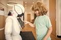 kid interact with cyborg artificial intelligence, communication